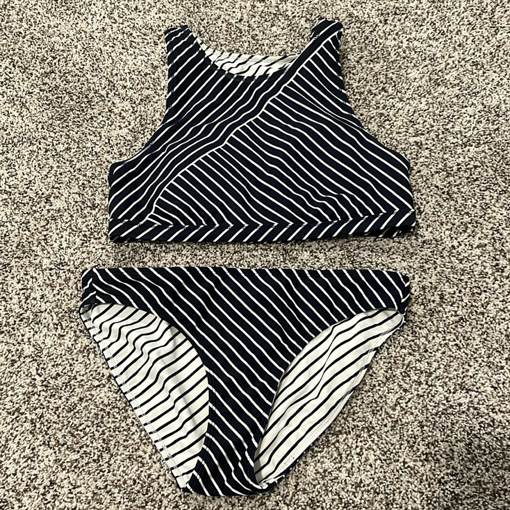 Athleta Black and White Striped Bikini